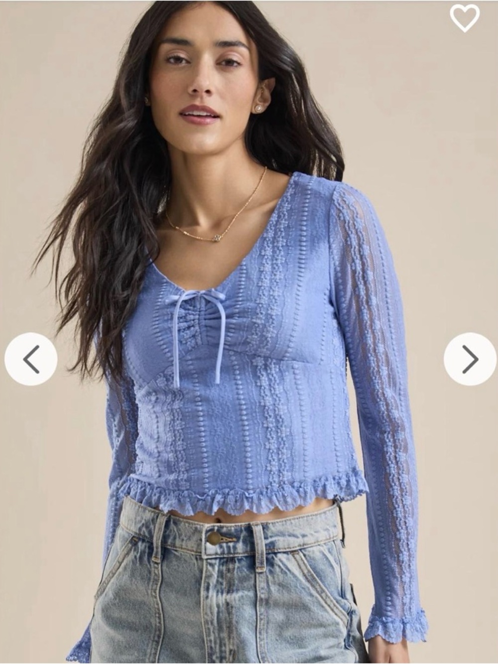 Altar'd State Periwinkle Lace-Detail Long Sleeve Crop Top XL